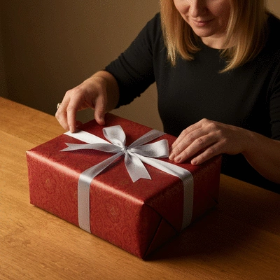 Person thoughtfully wrapping a personalized gift with care